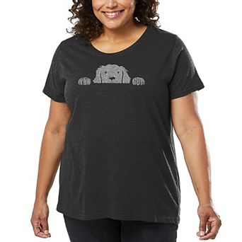 Women's Plus Size Word Art T-shirt - Peeking Dog