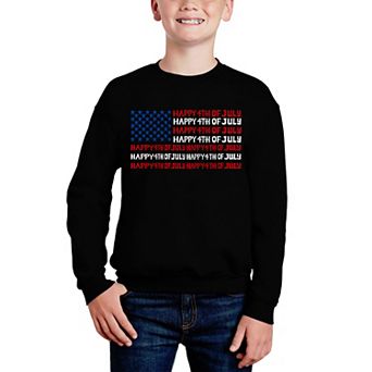 Happy 4th of July - Boy's Word Art Crewneck Sweatshirt