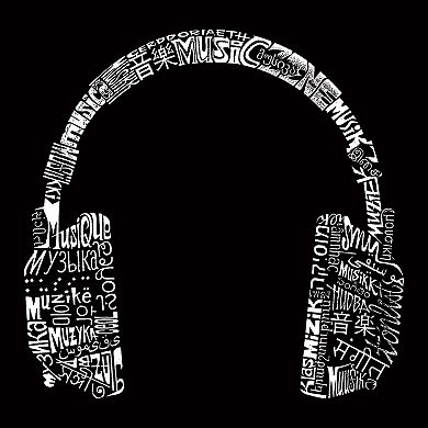 Women's Plus Size Word Art V-Neck - HEADPHONES - LANGUAGES