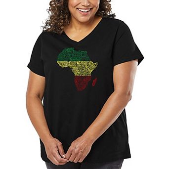 Women's Plus Size Word Art V-Neck - Countries in Africa