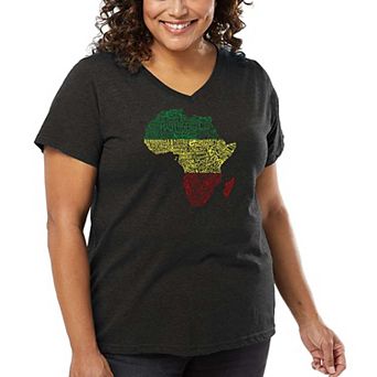 Women's Plus Size Word Art V-Neck - Countries in Africa