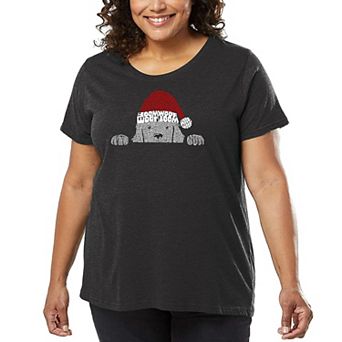 Christmas Peeking Dog - Women's Plus Size Word Art T-Shirt