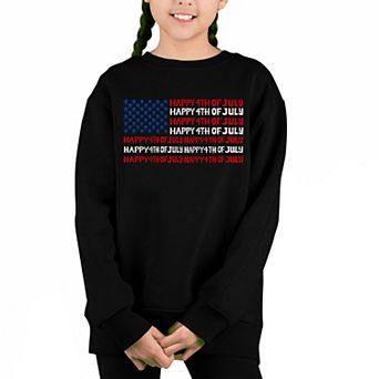 Happy 4th of July - Girl's Word Art Crewneck Sweatshirt