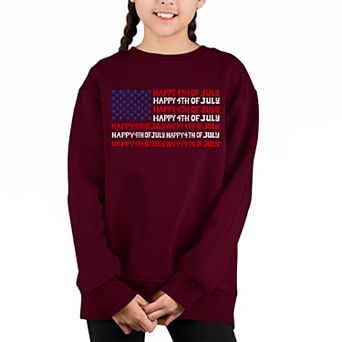 Happy 4th of July - Girl's Word Art Crewneck Sweatshirt