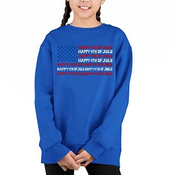 Happy 4th of July - Girl's Word Art Crewneck Sweatshirt