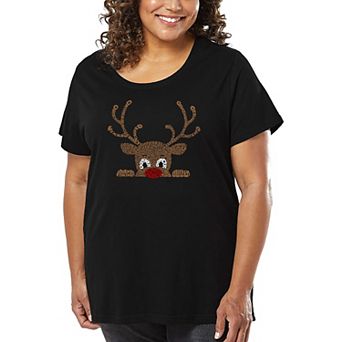 Peeking Reindeer - Women's Plus Size Word Art T-Shirt