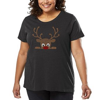 Peeking Reindeer - Women's Plus Size Word Art T-Shirt