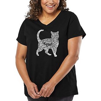 Women's Plus Size Word Art V-Neck - Cat