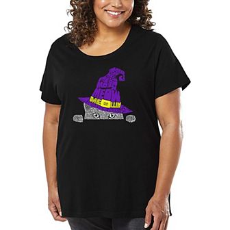 Peeking Witch Cat - Women's Plus Size Word Art T-Shirt