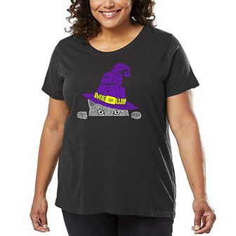 Peeking Witch Cat - Women's Plus Size Word Art T-Shirt