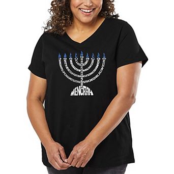 Menorah - Women's Plus Size Word Art V-Neck