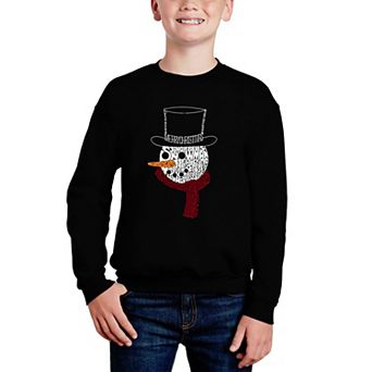 Snowman Face - Boy's Word Art Crewneck Sweatshirt