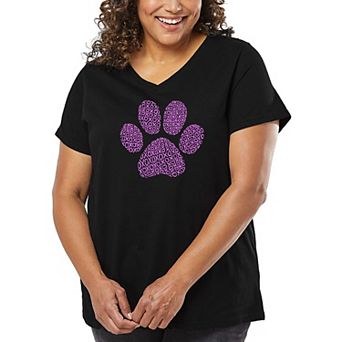 Women's Plus Size Word Art V-Neck - XOXO Dog Paw