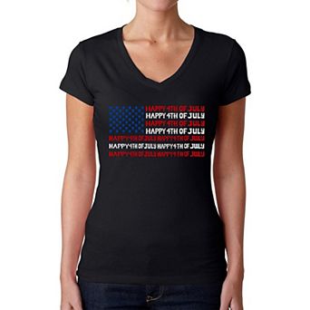 Happy 4th of July - Women's Word Art V-Neck T-Shirt