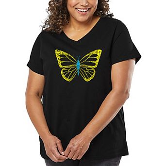 Women's Plus Size Word Art V-Neck - Butterfly
