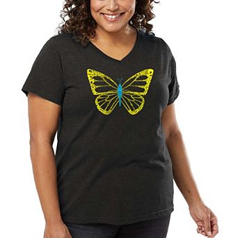 Women's Plus Size Word Art V-Neck - Butterfly