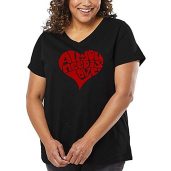 Women's Plus Size Word Art V-Neck - All You Need Is Love
