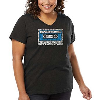 Women's Plus Size Word Art V-Neck - 80s One Hit Wonders