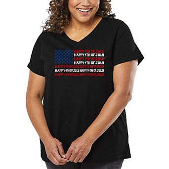 Happy 4th of July - Women's Plus Size Word Art V-Neck