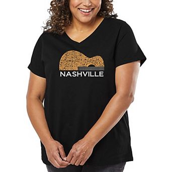 Nashville Guitar - Women's Plus Size Word Art V-Neck