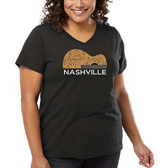 Nashville Guitar - Women's Plus Size Word Art V-Neck