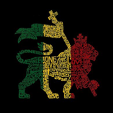Women's Plus Size Word Art T-shirt - Rasta Lion - One Love