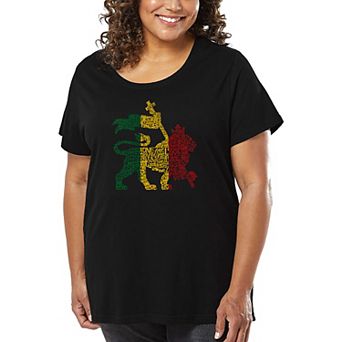 Women's Plus Size Word Art T-shirt - Rasta Lion - One Love