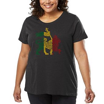 Women's Plus Size Word Art T-shirt - Rasta Lion - One Love