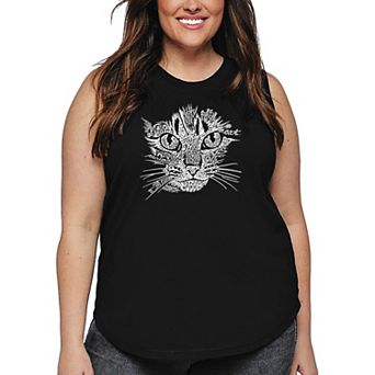 Women's Plus Size Word Art Tank Top - Cat Face