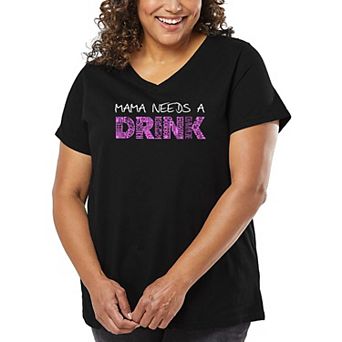 Women's Plus Size Word Art V-Neck - Mama Needs a Drink