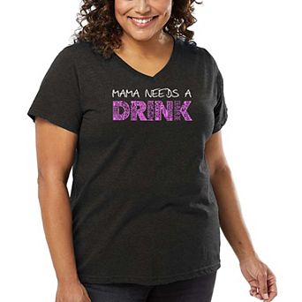 Women's Plus Size Word Art V-Neck - Mama Needs a Drink