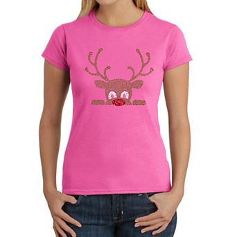Peeking Reindeer - Women's Word Art T-Shirt