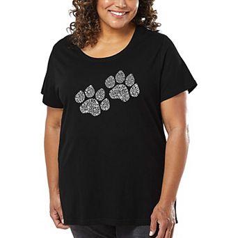 Women's Plus Size Word Art T-shirt - Woof Paw Prints