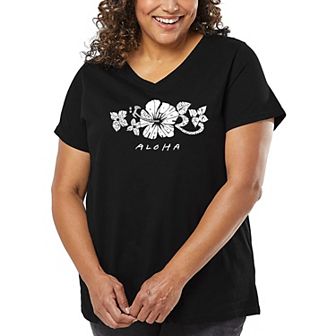 Women's Plus Size Word Art V-Neck - ALOHA