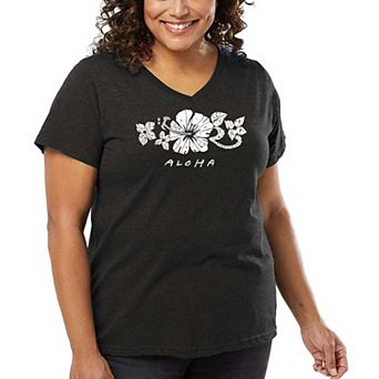 Women's Plus Size Word Art V-Neck - ALOHA
