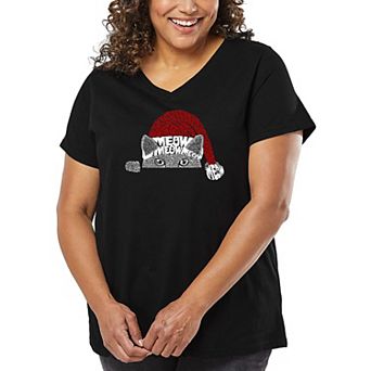 Christmas Peeking Cat - Women's Plus Size Word Art V-Neck