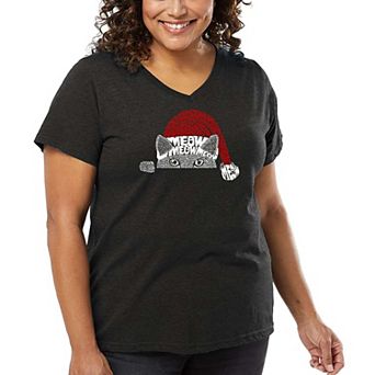 Christmas Peeking Cat - Women's Plus Size Word Art V-Neck