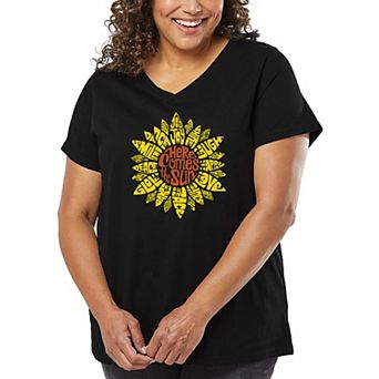 Women's Plus Size Word Art V-Neck - Sunflower