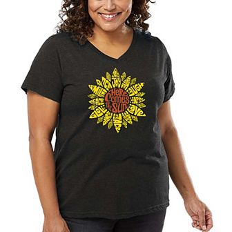 Women's Plus Size Word Art V-Neck - Sunflower