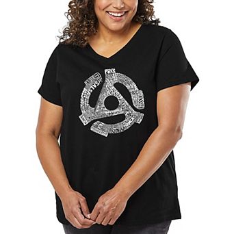 Women's Plus Size Word Art V-Neck - Record Adapter