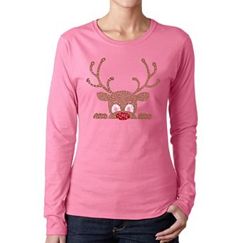 Peeking Reindeer - Women's Word Art Long Sleeve T-Shirt