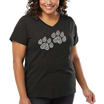 Women's Plus Size Word Art V-Neck - Woof Paw Prints