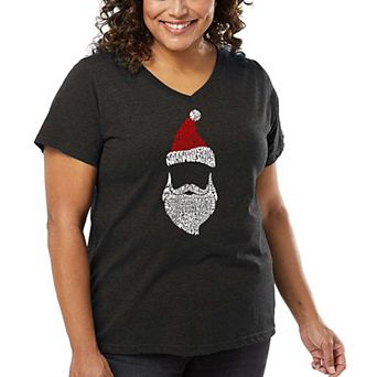 Women's Plus Size Word Art V-Neck - Santa Claus