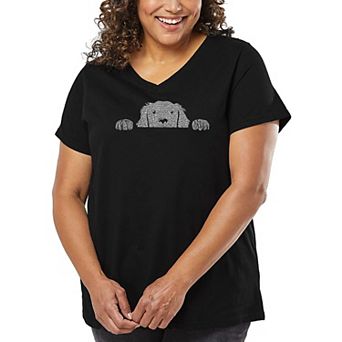 Women's Plus Size Word Art V-Neck - Peeking Dog