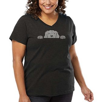 Women's Plus Size Word Art V-Neck - Peeking Dog