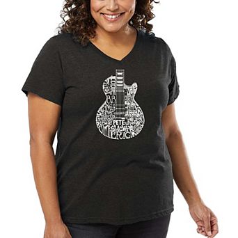 Women's Plus Size Word Art V-Neck - Rock Guitar Head