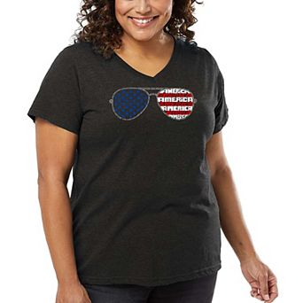 Americana Sunglasses - Women's Plus Size Word Art V-Neck