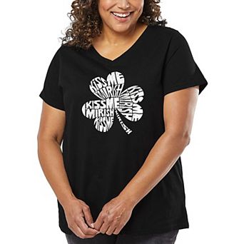 Women's Plus Size Word Art V-Neck - KISS ME I'M IRISH