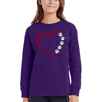 Meow Heart - Girl's Word Art Long Sleeve T-Shirt