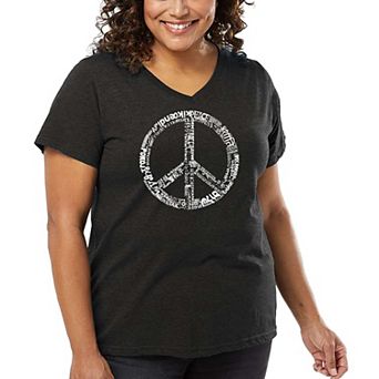 Women's Plus Size Word Art V-Neck - THE WORD PEACE IN 77 LANGUAGES